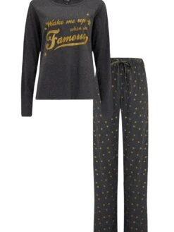 Pour Moi Wake Me Up When I'm Famous Cotton Jersey Pyjama Set -RIVE IS Clothing Shop 10AU2 SQ4 0000000070 DARK GREY MDd