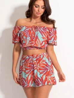 Pour Moi Crinkle Viscose Tie Front Beach Shorts - Multi