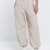 River Island Low Rise Parachute Trousers - Cream