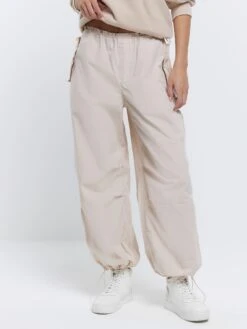 River Island Low Rise Parachute Trousers - Cream