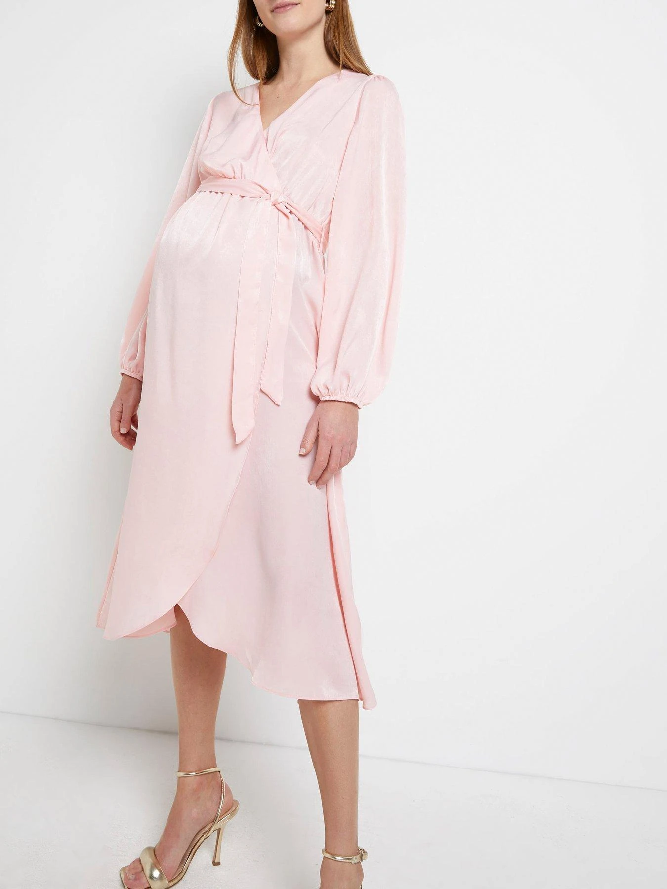 River Island Satin Maternity Wrap Midi Dress - Pink 3 River Island Satin Maternity Wrap Midi Dress - Pink