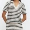 River Island Striped Crochet Polo Top -RIVE IS Clothing Shop 10ZF4 SQ1 0000000067 CREAM MDf