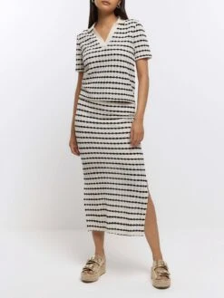 River Island Striped Crochet Polo Top -RIVE IS Clothing Shop 10ZF4 SQ3 0000000067 CREAM MDo