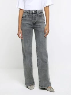 River Island High Waist Straight Jeans - Grey