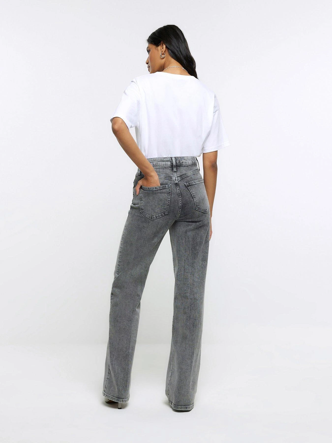 River Island High Waist Straight Jeans - Grey 4 River Island High Waist Straight Jeans - Grey - Image 2