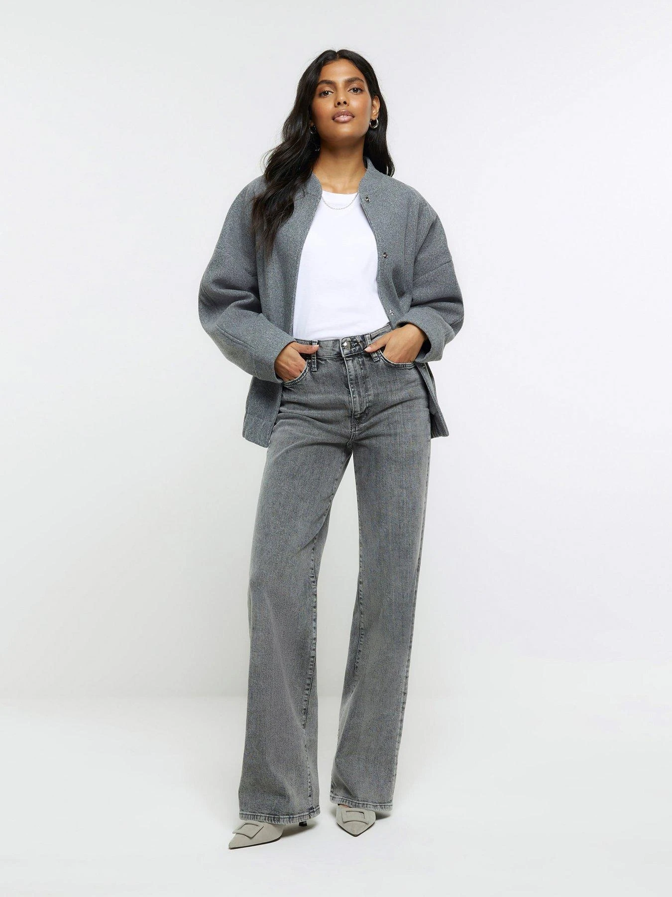 River Island High Waist Straight Jeans - Grey 5 River Island High Waist Straight Jeans - Grey - Image 3