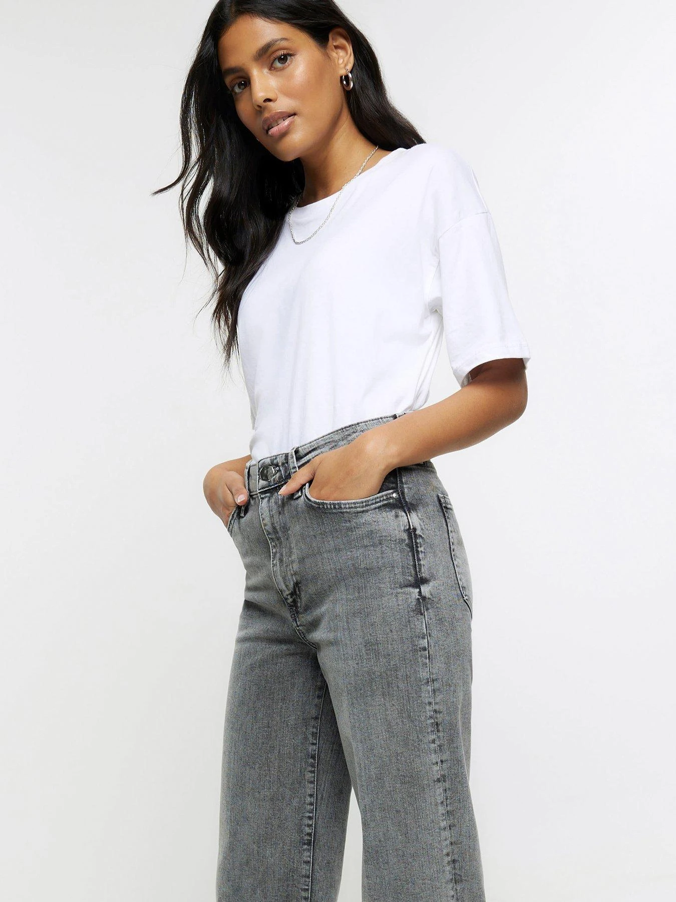 River Island High Waist Straight Jeans - Grey 6 River Island High Waist Straight Jeans - Grey - Image 4