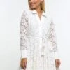River Island Petite Lace Beaded Mini Shirt Dress -RIVE IS Clothing Shop 112RV SQ1 0000000067 CREAM MDf