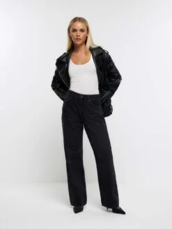 River Island Petite High Waisted Straight Leg Jeans -RIVE IS Clothing Shop 112TD SQ3 0000000004 BLACK MDo