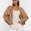 River Island Faux Suede Crop Trench Jacket 2 River Island Faux Suede Crop Trench Jacket -RIVE IS Clothing Shop 112UL SQ1 0000000143 BROWN MDf