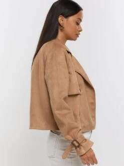 River Island Faux Suede Crop Trench Jacket -RIVE IS Clothing Shop 112UL SQ3 0000000143 BROWN MDo