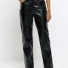 River Island Creaked Faux Leather Straight Trousers