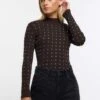 River Island Petite Diamante Long Sleeve Top - Brown -RIVE IS Clothing Shop 11339 SQ1 0000000143 BROWN MDf