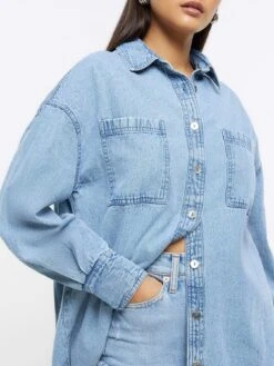 River Island Oversized Denim Shirt -RIVE IS Clothing Shop 1133M SQ4 0000000020 BLUE MDd