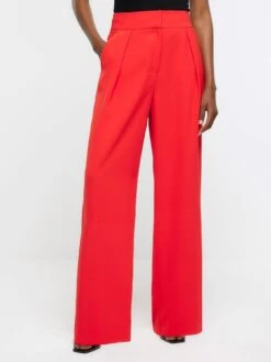 River Island Pleated Wide Leg Trousers - Red