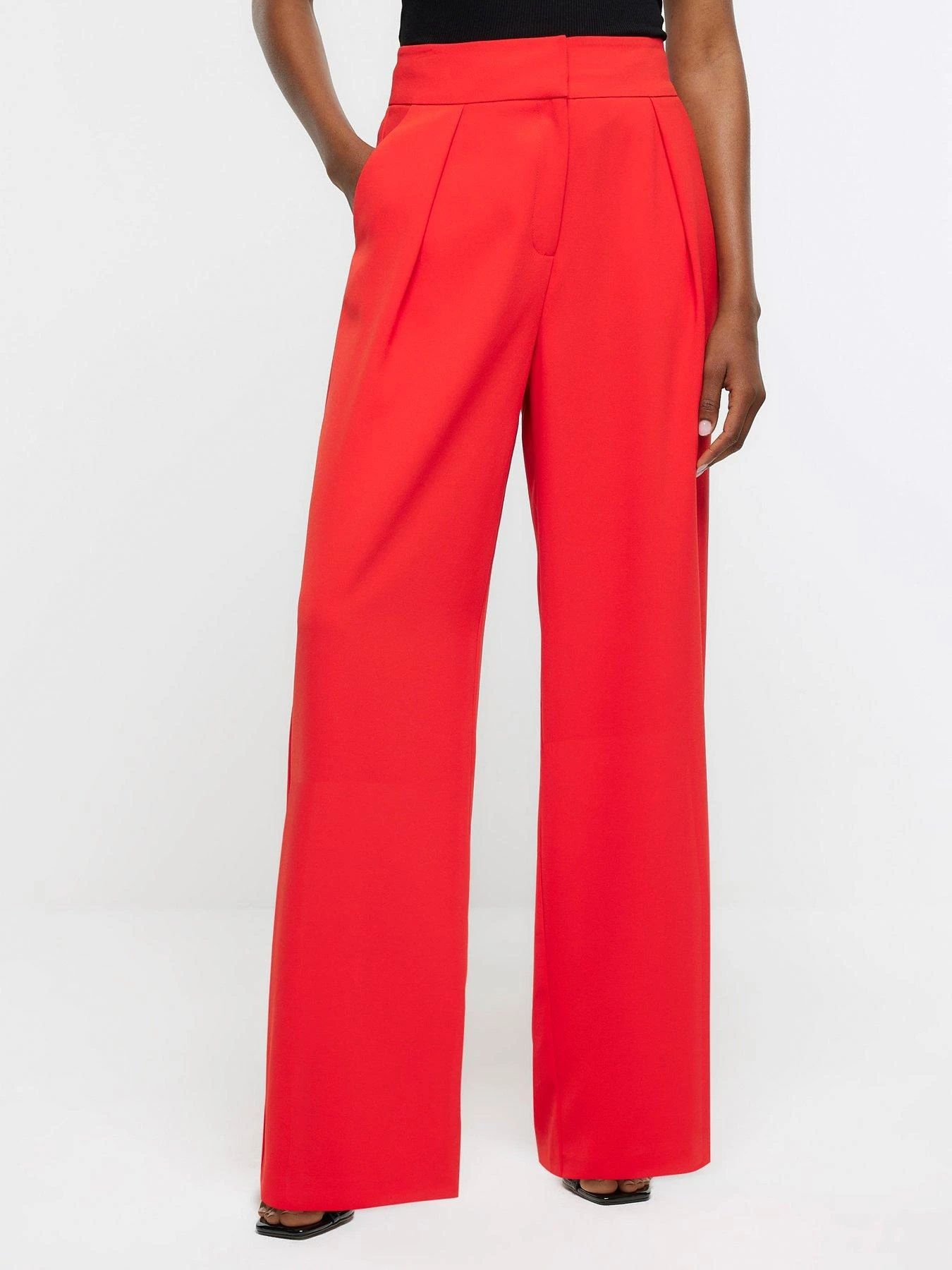 River Island Pleated Wide Leg Trousers - Red 3 River Island Pleated Wide Leg Trousers - Red