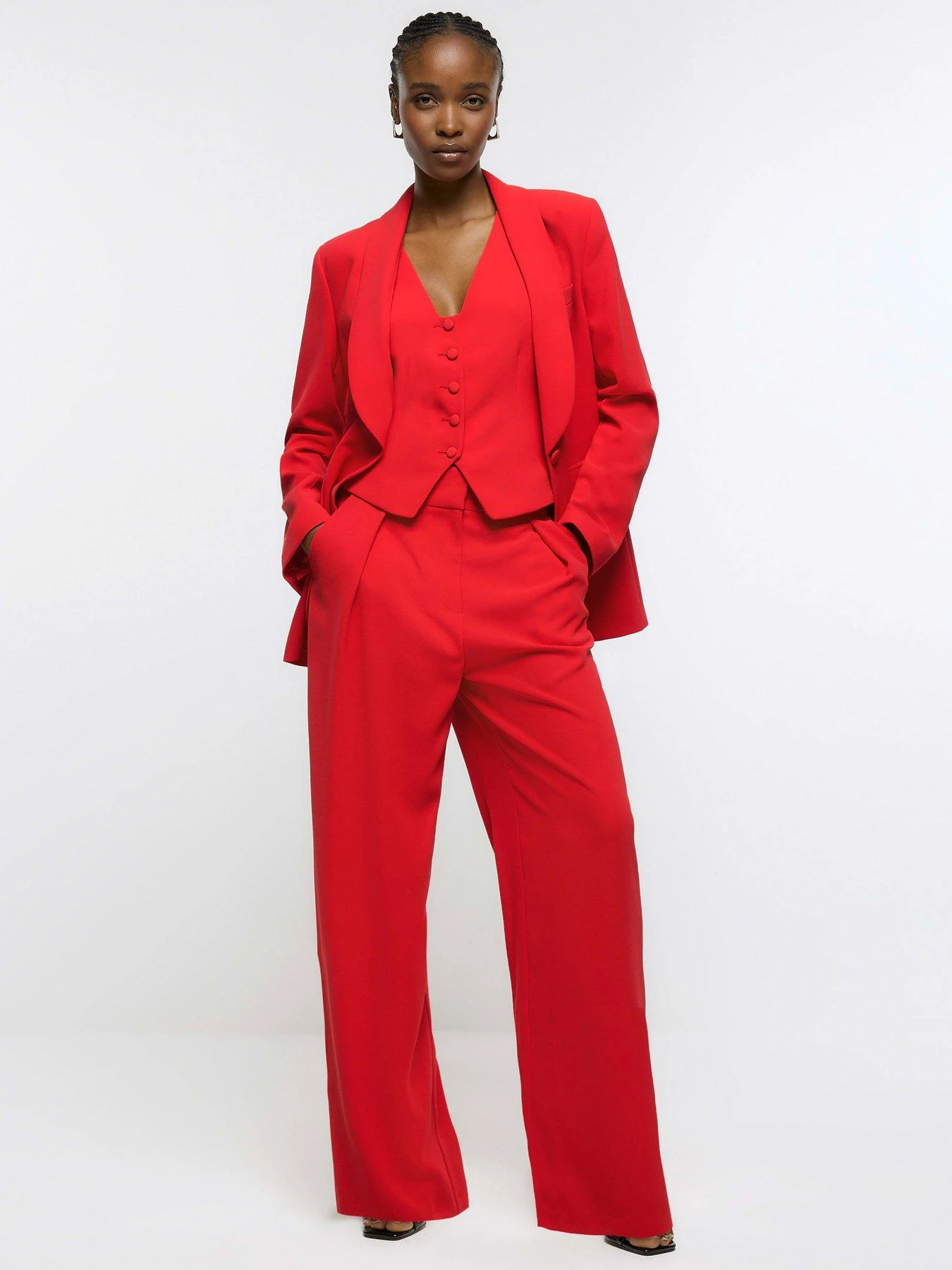 River Island Pleated Wide Leg Trousers - Red 5 River Island Pleated Wide Leg Trousers - Red - Image 3