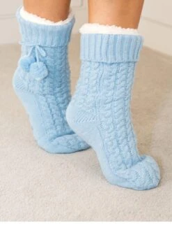 Pour Moi Cosy Cable Knit Slipper Sock 7 Pour Moi Cosy Cable Knit Slipper Sock -RIVE IS Clothing Shop 114KE SQ3 0000000150 LIGHT BLUE SLb