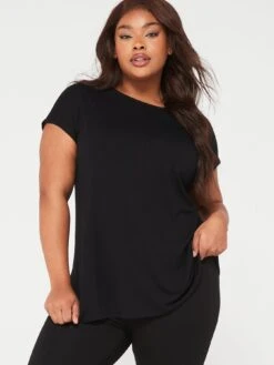 V By Very Curve Short Sleeve Batwing Viscose T-Shirt  - Black -RIVE IS Clothing Shop NV6XX SQ4 0000000004 BLACK MDd