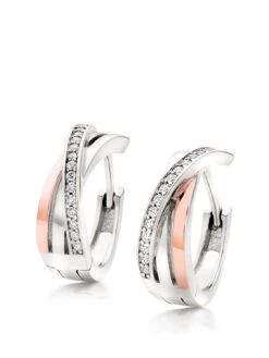 Beaverbrooks Silver And Rose Gold Plated Crossover Earrings