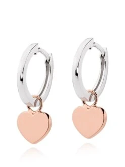 Beaverbrooks Silver And Rose Gold Plated Heart Hoop Earrings