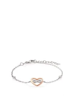 Beaverbrooks Silver Rose Gold Plated Cubic Zirconia Infinity Heart Bracelet