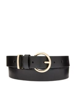 Accessorize Round Buckle Leather Jeans Belt - Black