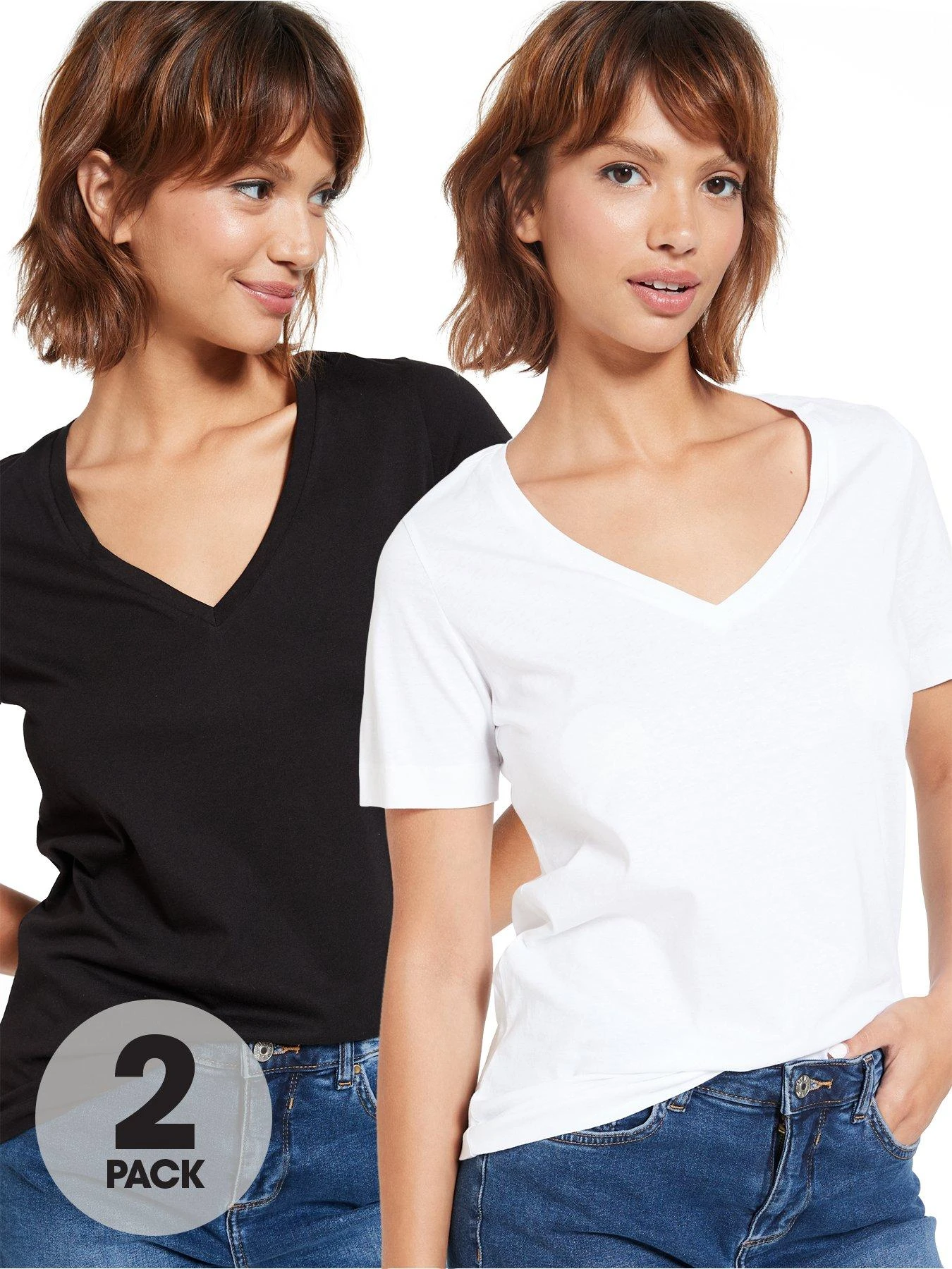 Everyday Essential 2 Pack Basic V Neck T-Shirts - Black/White 3 Everyday Essential 2 Pack Basic V Neck T-Shirts - Black/White