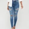 V By Very Short Ella High Waist Open Rips Skinny Jean - Mid Wash