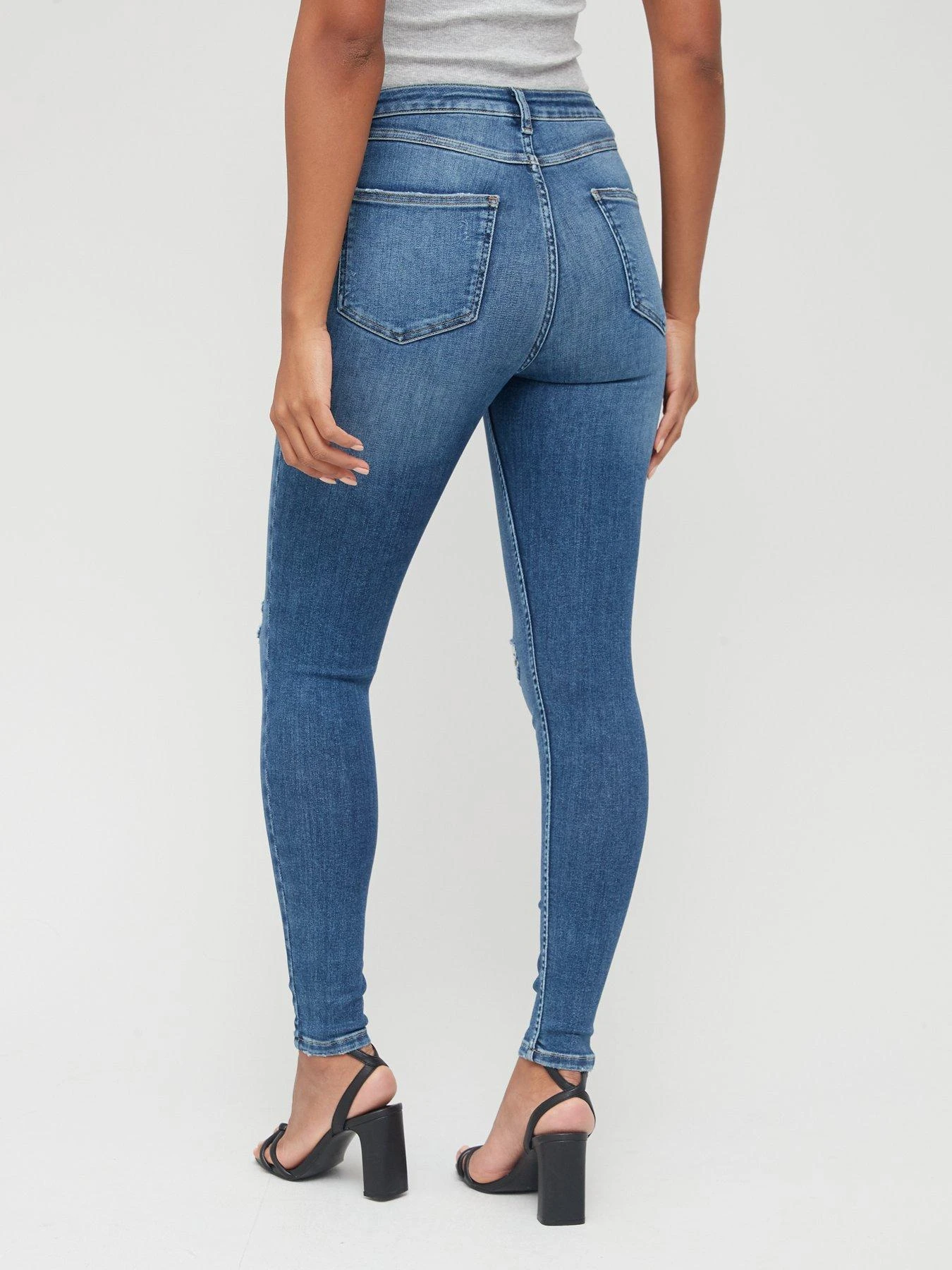 V By Very Short Ella High Waist Open Rips Skinny Jean - Mid Wash 4 V By Very Short Ella High Waist Open Rips Skinny Jean - Mid Wash - Image 2