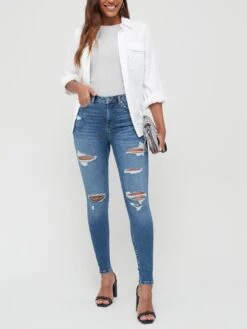 V By Very Short Ella High Waist Open Rips Skinny Jean - Mid Wash 8 V By Very Short Ella High Waist Open Rips Skinny Jean - Mid Wash -RIVE IS Clothing Shop QUM4V SQ3 0000000265 MID WASH MDd