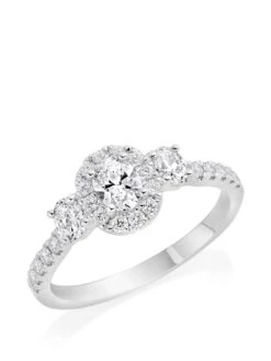 Beaverbrooks Platinum Diamond Oval Cut Halo Three Stone Engagement Ring