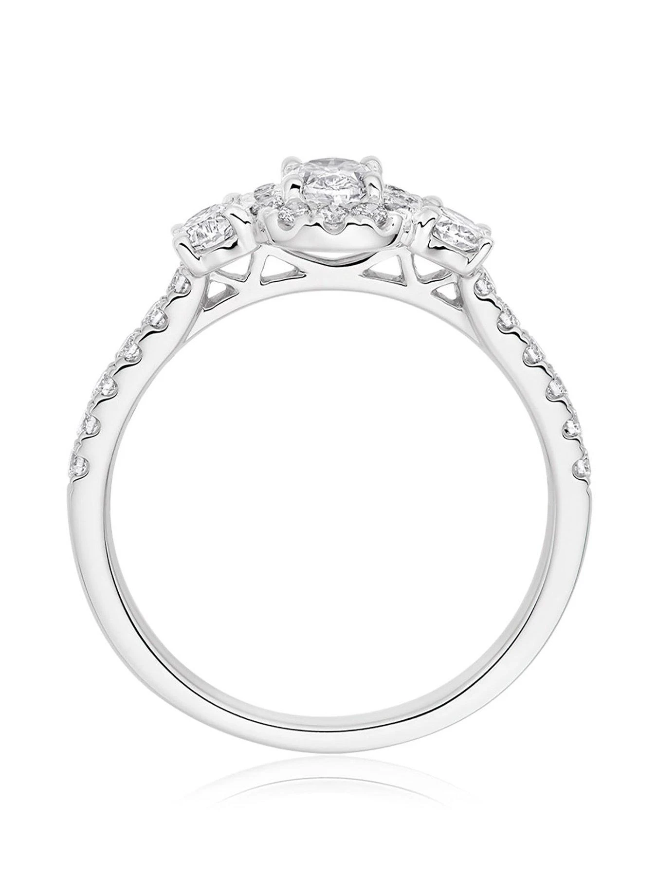 Beaverbrooks Platinum Diamond Oval Cut Halo Three Stone Engagement Ring 5 Beaverbrooks Platinum Diamond Oval Cut Halo Three Stone Engagement Ring - Image 3