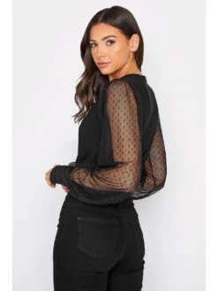 Long Tall Sally Spot Mesh Sleeve Bodysuit - Black -RIVE IS Clothing Shop UJUPU SQ2 0000000004 BLACK MDb