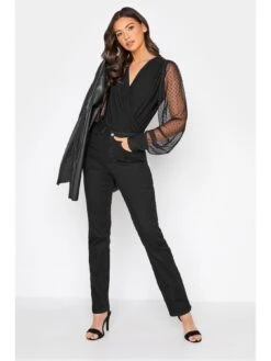 Long Tall Sally Spot Mesh Sleeve Bodysuit - Black -RIVE IS Clothing Shop UJUPU SQ3 0000000004 BLACK MDo