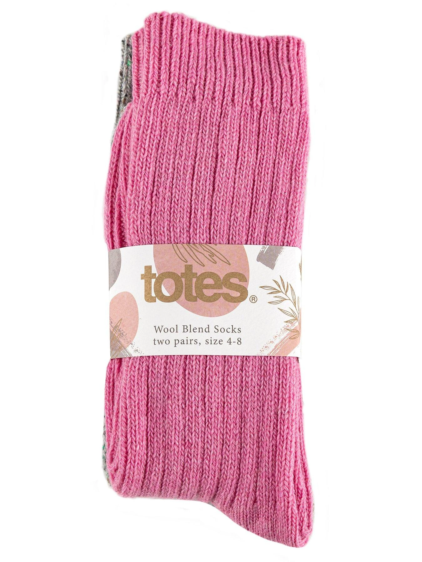 TOTES 2pk Ladies Wool Blend Socks - Grey/Pink 4 TOTES 2pk Ladies Wool Blend Socks - Grey/Pink - Image 2
