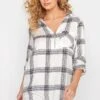 Long Tall Sally Zip Check Shirt - Ivory 