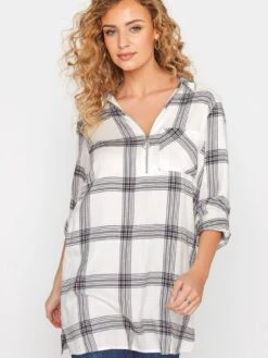 Long Tall Sally Zip Check Shirt - Ivory 