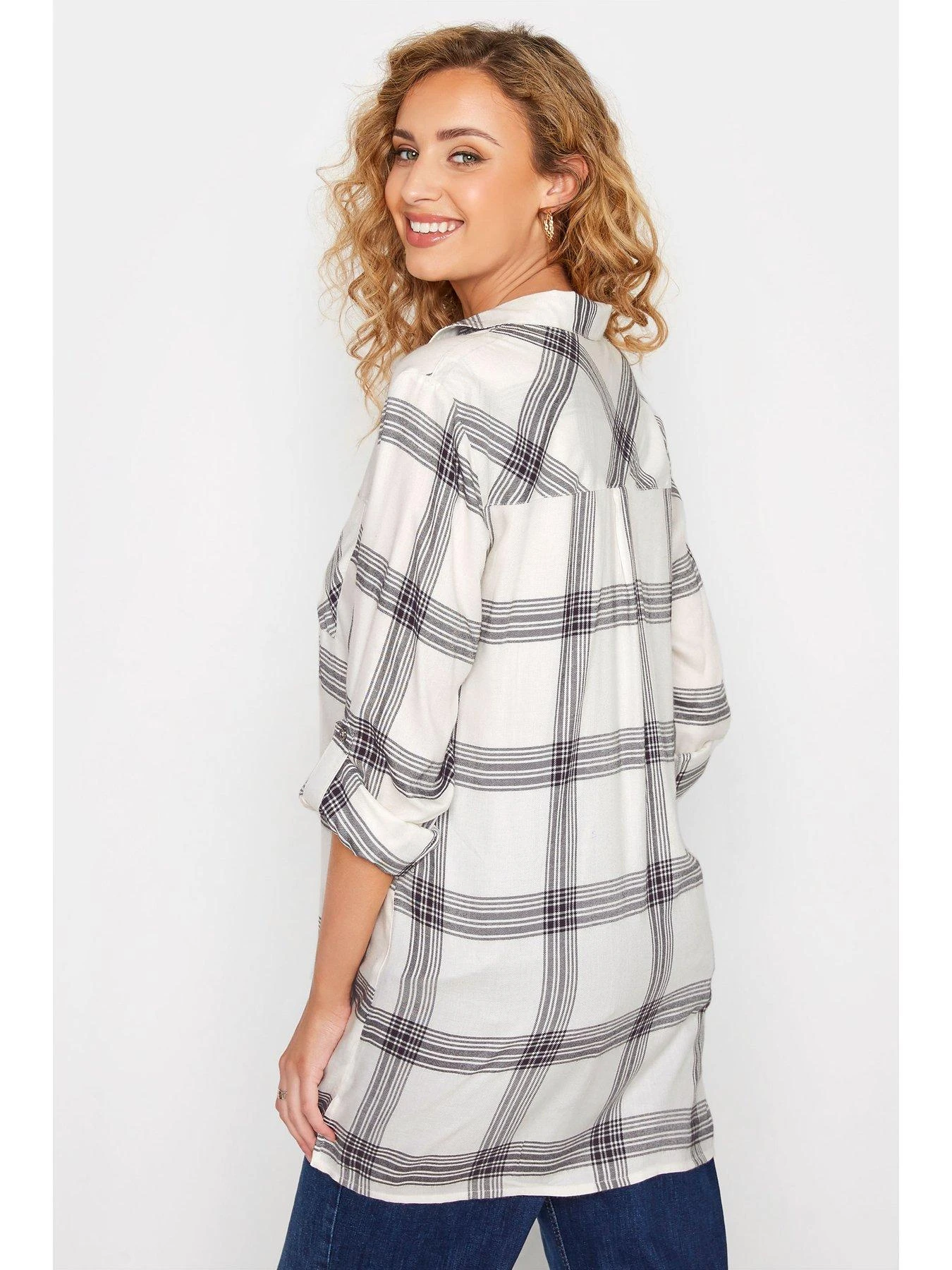 Long Tall Sally Zip Check Shirt - Ivory 4 Long Tall Sally Zip Check Shirt - Ivory - Image 2