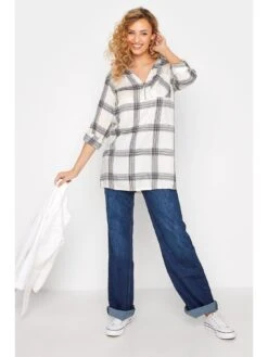 Long Tall Sally Zip Check Shirt - Ivory 8 Long Tall Sally Zip Check Shirt - Ivory -RIVE IS Clothing Shop UQ2D9 SQ3 0000000168 IVORY MDo