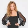 Long Tall Sally Black Corset Mesh Sleeve Top