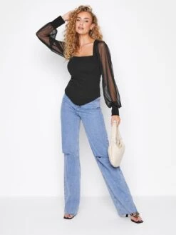 Long Tall Sally Black Corset Mesh Sleeve Top -RIVE IS Clothing Shop UX6BV SQ3 0000000004 BLACK MDo