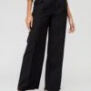 V By Very Button Detail Wide Leg Smart Trousers - Black