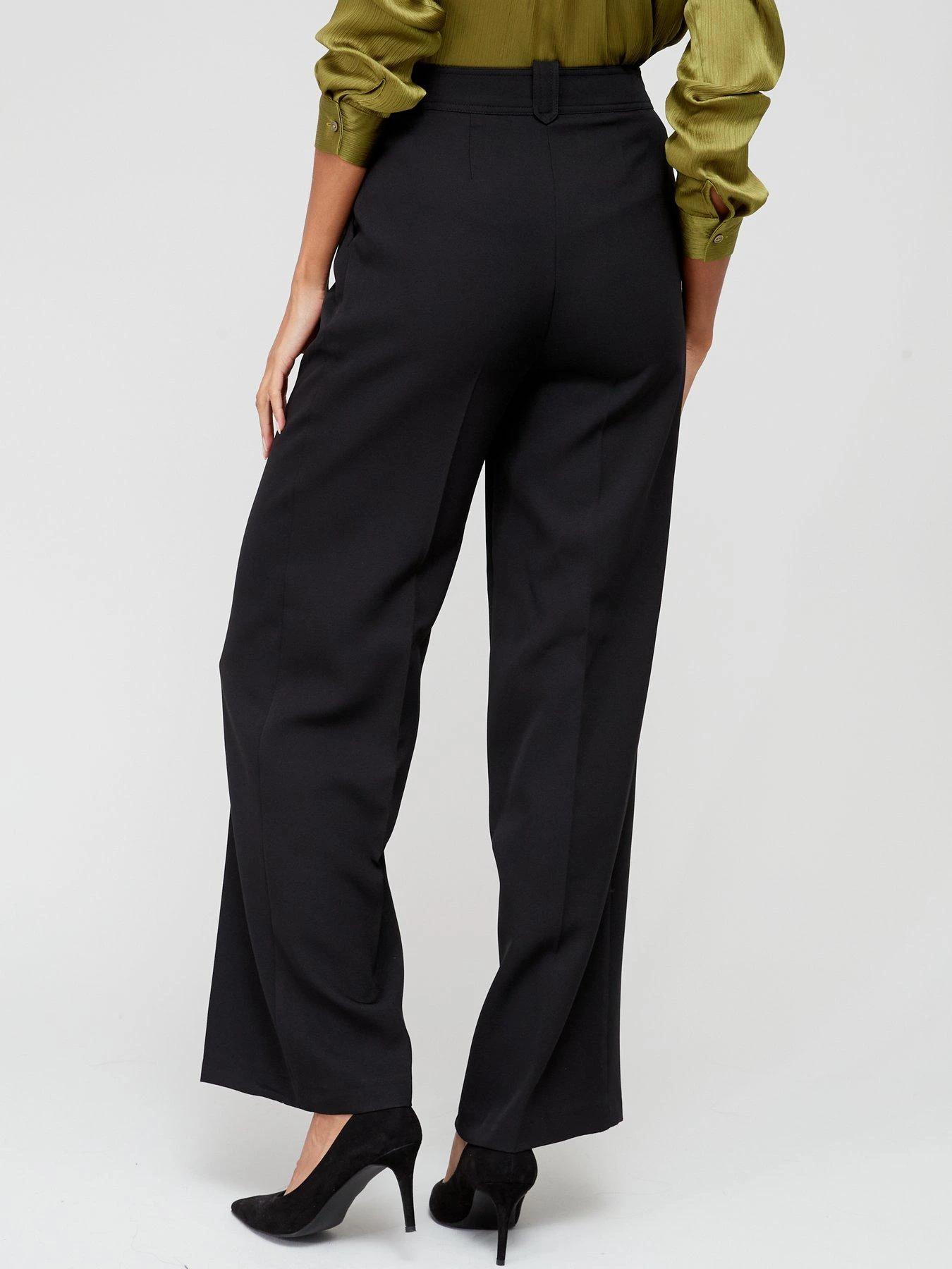 V By Very Button Detail Wide Leg Smart Trousers - Black 4 V By Very Button Detail Wide Leg Smart Trousers - Black - Image 2