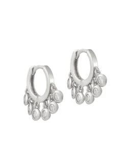 Seol + Gold Sterling Silver Cubic Zirconia Charm Drop Huggie Hoop Earrings -RIVE IS Clothing Shop UZX22 SQ3 0000000035 SILVER SLd