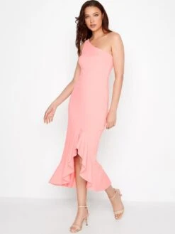 Long Tall Sally Coral One Shoulder Frill Dress