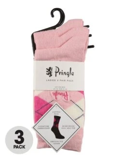 Pringle 3 Pack Argyle Socks - Pink