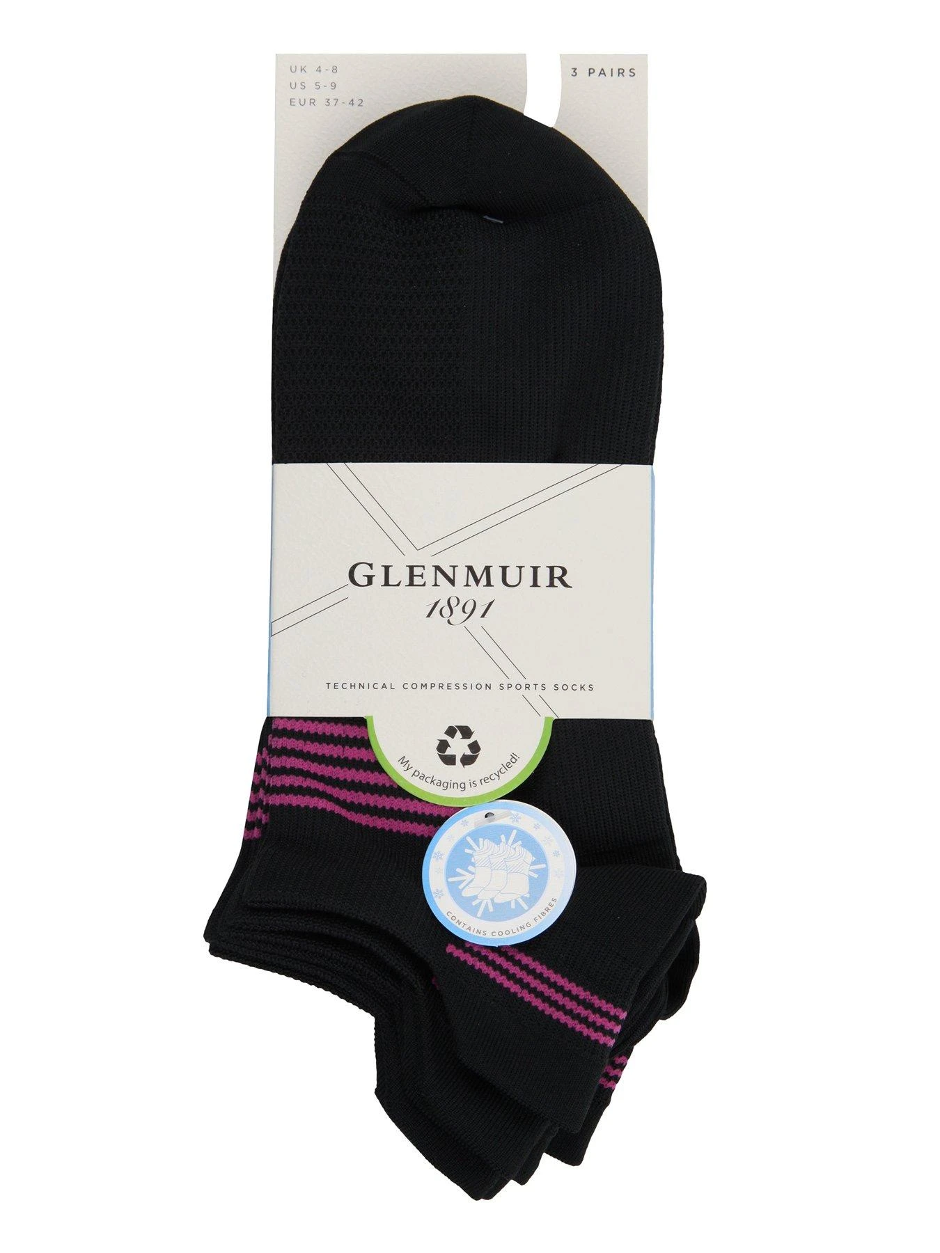 Glenmuir 3 Pack Sport Socks - Black 4 Glenmuir 3 Pack Sport Socks - Black - Image 2