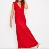 Long Tall Sally Deep V Broderie Tiered Maxi Dress Red