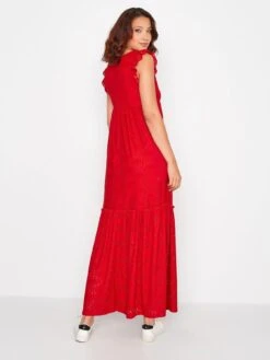 Long Tall Sally Deep V Broderie Tiered Maxi Dress Red -RIVE IS Clothing Shop V4M58 SQ2 0000000017 RED MDb